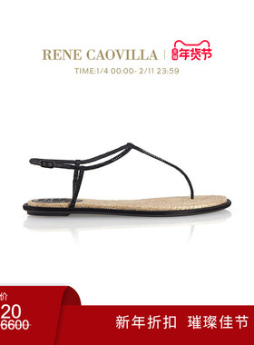 【新年折扣】RENE CAOVILLA DIANA系列黑色水钻夹趾平底凉鞋