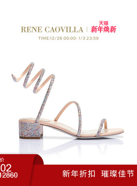 【新年折扣】RENE CAOVILLA CLEO系列粗跟水钻女士凉鞋