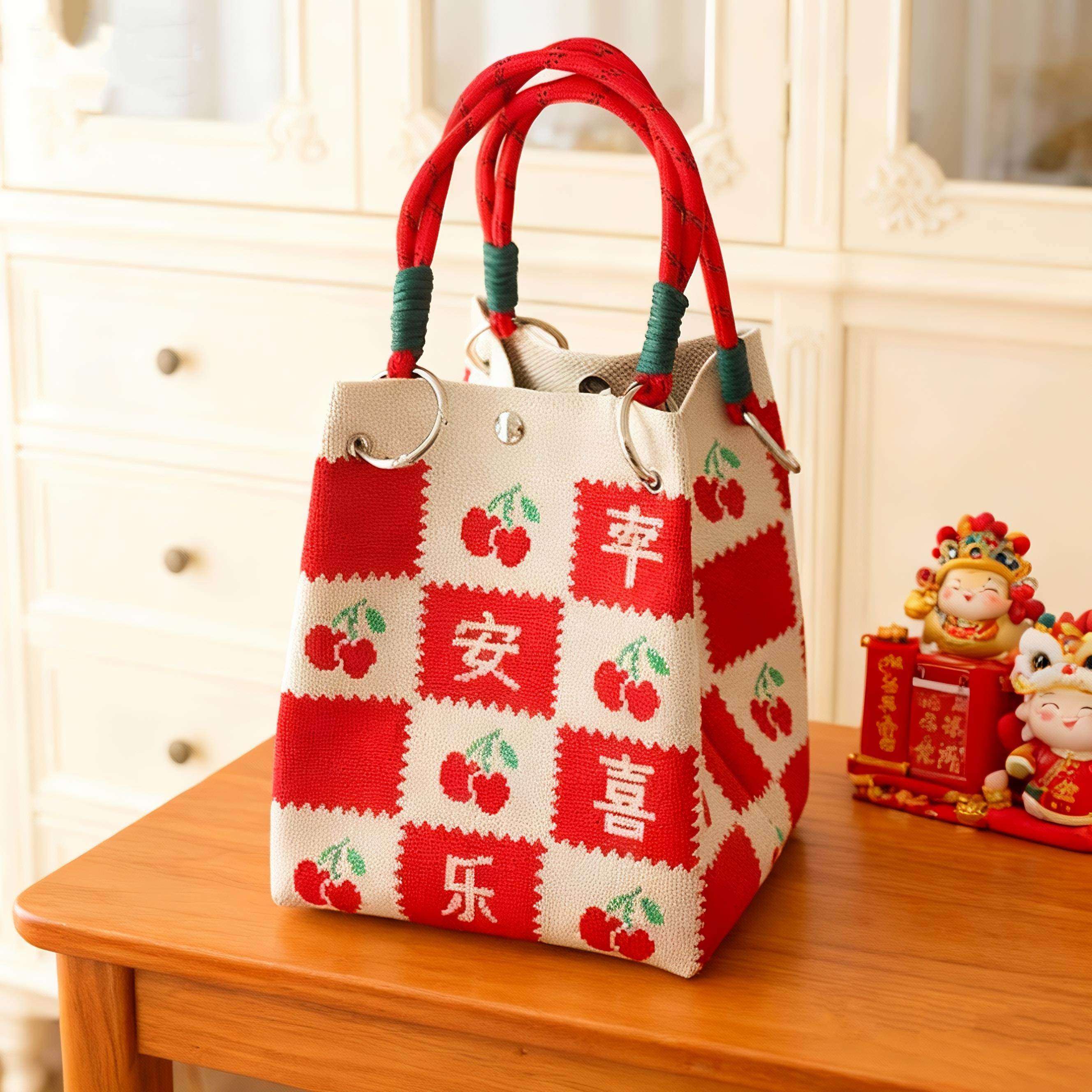 2026马年新款针织手提包圣诞节日福袋便携大容量水桶托特包伴手礼,收纳整理,购物袋/环保袋/帆布袋,淘宝优惠券,粉丝福利购,淘宝优惠卷