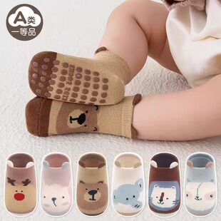 婴儿袜子宝宝秋冬款厚防滑点胶卡通学步比纯棉a类地板船袜儿童袜