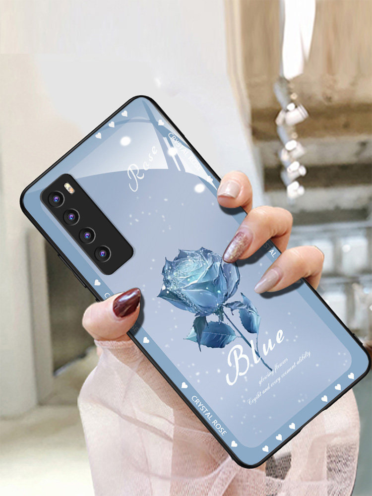 水晶玫瑰适用于华为nova7手机壳7se钢化玻璃7pro少女nova6新款6se高级感5pro高端5i防摔5z全包5/nova4套3i/3e