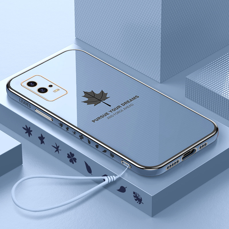 送钢化膜vivoiqoo8手机壳枫叶iqoo8pro软壳电镀iqoo7直边挂绳iqooz5硅胶镜头全包男女情侣保护套新款防摔超薄