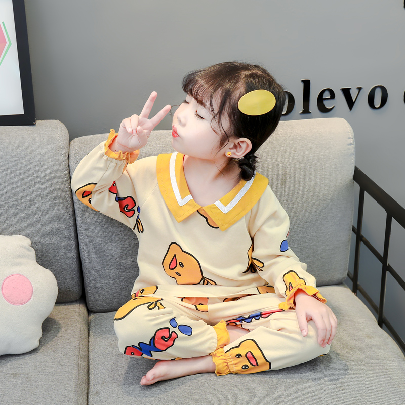 女童睡衣春秋季儿童卡通可爱纯棉套装小童宝宝长袖薄款公主家居服