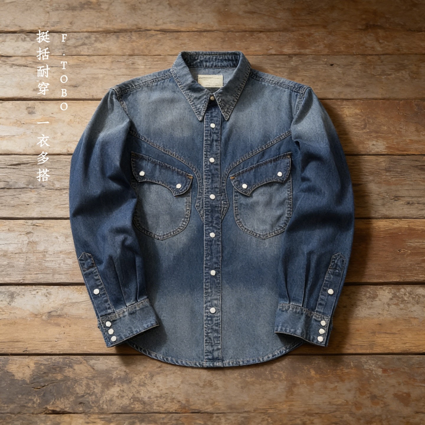 重磅牛仔复古宽松长袖衬衫男女