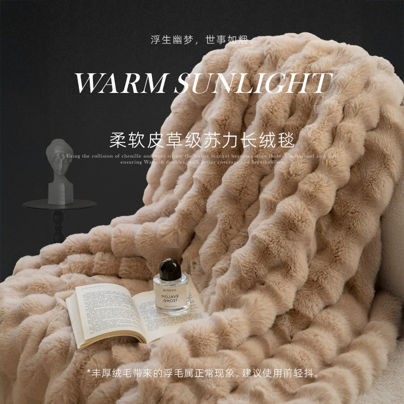 斯得福皮草毛毯冬季加厚盖毯特厚拉舍尔铺床毯子沙发高级感咖色