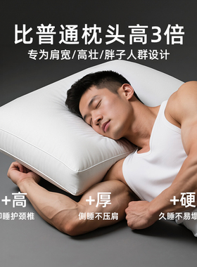 斯得福超高枕头男加厚加高偏硬酒店大号加大枕芯侧睡不塌陷不变形