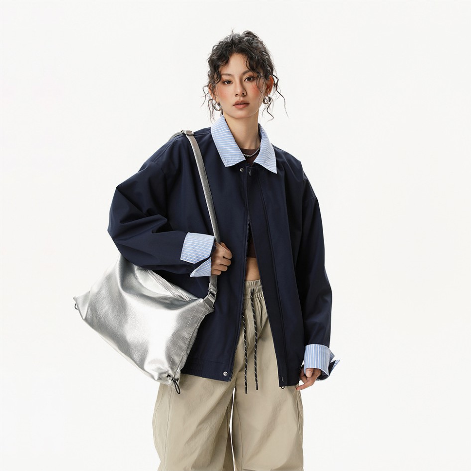 INF潮牌复古日系百搭工装夹克格子可拆卸宽松韩版情侣棒球服外套
