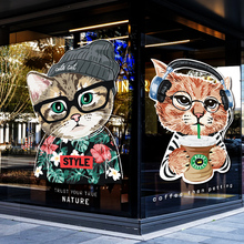 宠物店墙面装饰家用浴室厨房静电贴猫咪贴画卡通免胶玻璃贴纸图案