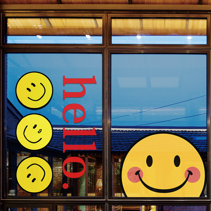 hello贴纸橱窗装饰场景布置笑脸贴玻璃贴纸静电贴画笑脸贴纸大号