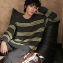 条纹家居服可外穿珊瑚绒 冬天新款 秋冬半边绒睡衣男士 加厚加绒套装