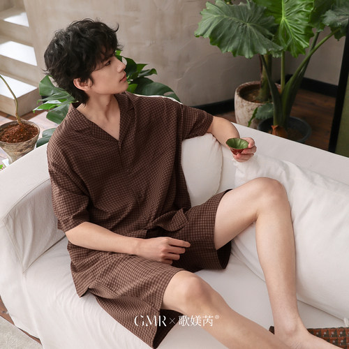 歌媄芮男士纯棉夏季薄款睡衣套装