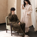 男士 情侣睡袍冬加绒加厚保暖睡衣浴袍套装 女秋冬珊瑚绒家居服大码