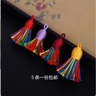 藏式手搓棉线短款螺纹头小流苏手工编织吊坠配件装饰手绳项链挂件