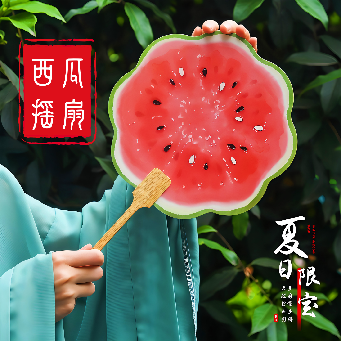 小扇子西瓜扇子手绘风西瓜团扇夏日清凉甜甜扇子送闺蜜礼物道具扇