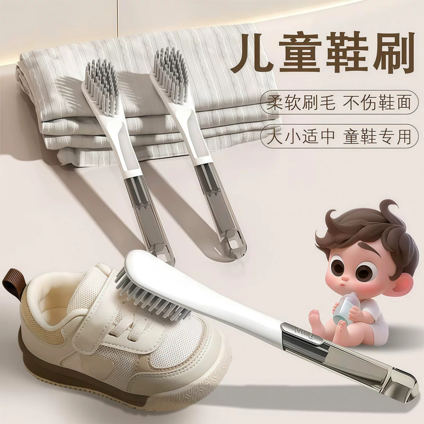 儿童软毛长柄鞋刷不伤鞋面