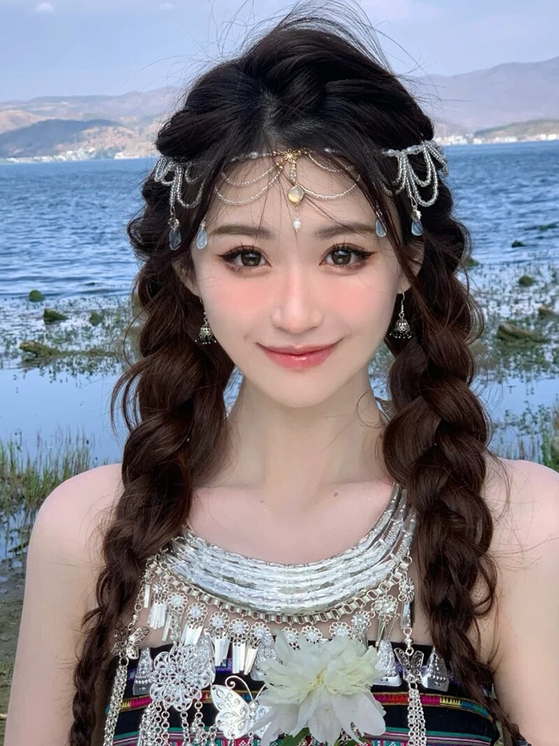 仙气异域风情汉服古风发饰女额饰新娘额头链头饰西双版纳波西米亚