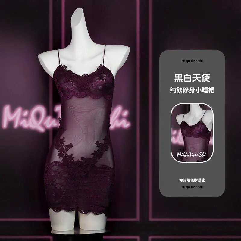 黑白蕾丝吊带睡裙夏季薄款显瘦