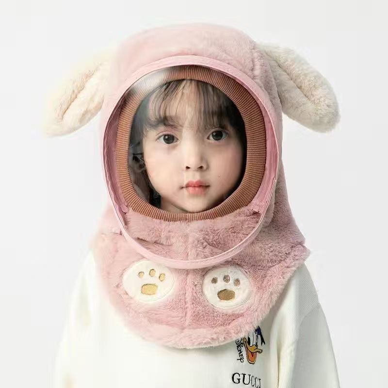 冬季女童加绒护耳围脖一体帽