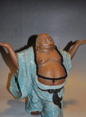 拥有弥勒笑佛手工工艺陶瓷石湾公仔家居酒柜博古架饰柜中式摆件