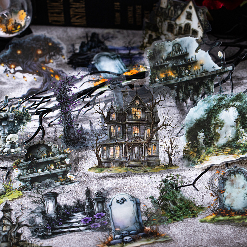 荒废之城系列大尺寸造景贴纸10张入 哥特风素材手帐diy拼贴打底贴