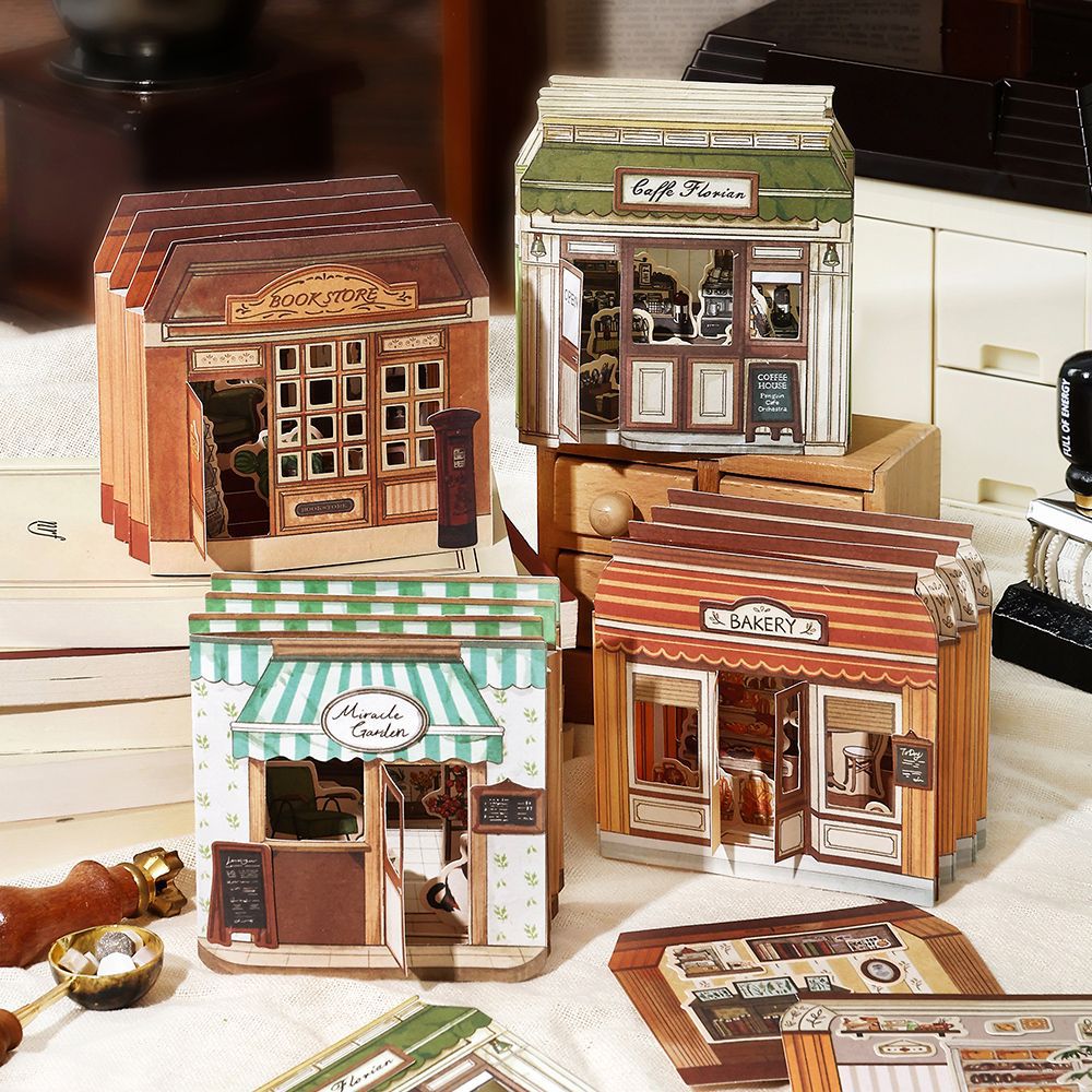 开间小店系列复合材质素材包25张  diy造景场景儿童手工手账玩具