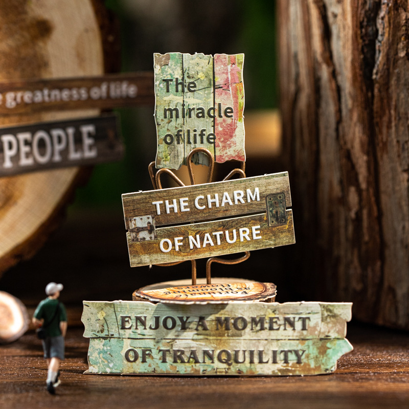 木纹碎语系列硬卡浮雕贴纸包25张入 复古英文素材手账DIY装饰贴画