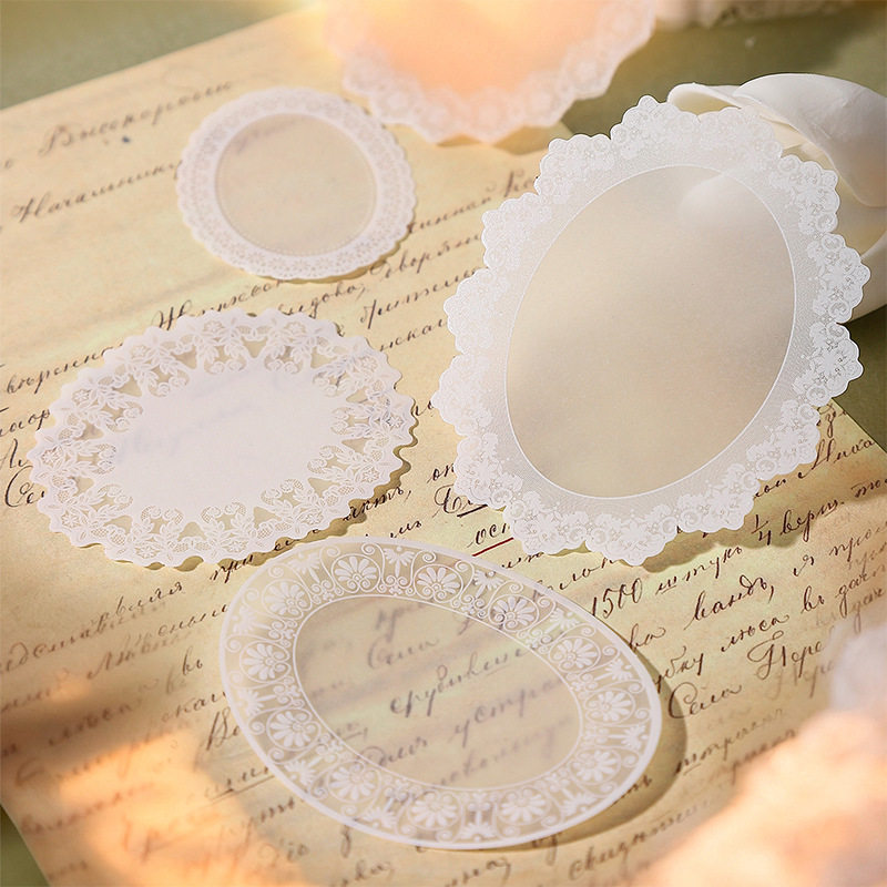 云朵下的蕾丝系列硫酸纸贴纸 百搭素材手帐痛包背景diy装饰拼贴画