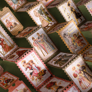 鎏金旧票系列长条票据贴纸20张入 复古素材手账diy装饰礼盒封口贴