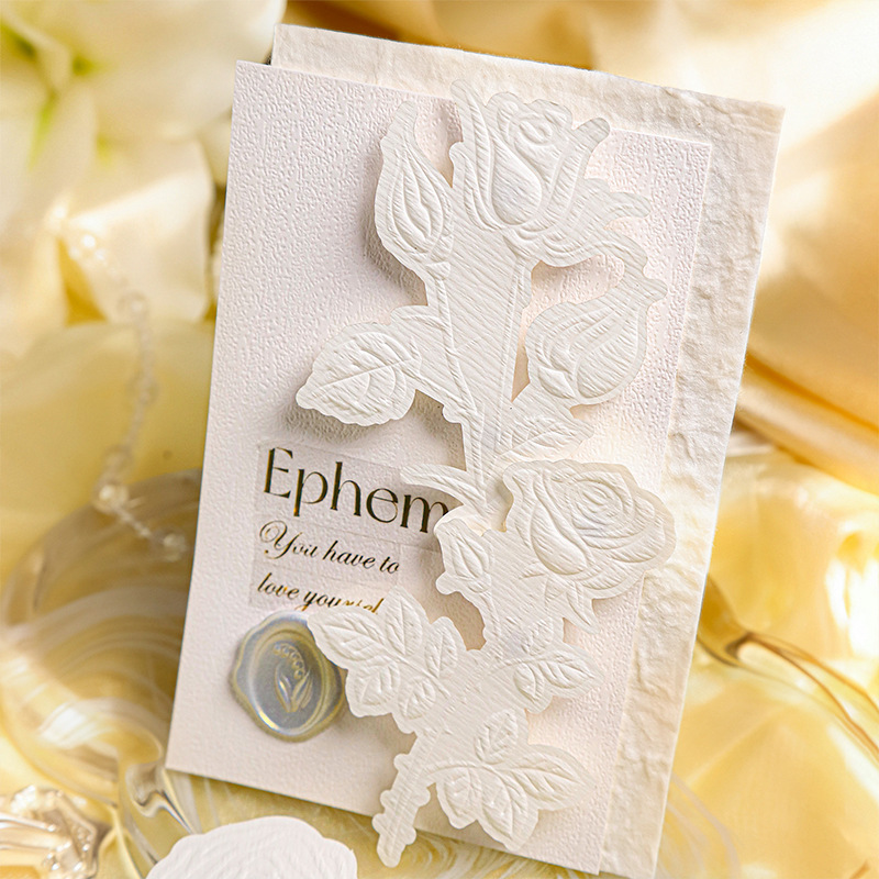 浮影花事系列浮雕素材纸10张复古立体植物主题可上色手帐打底装饰