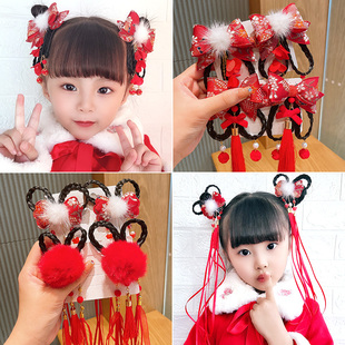 女孩中国风新年头饰发卡汉服唐装 女童古风发夹宝宝过年发圈儿童过