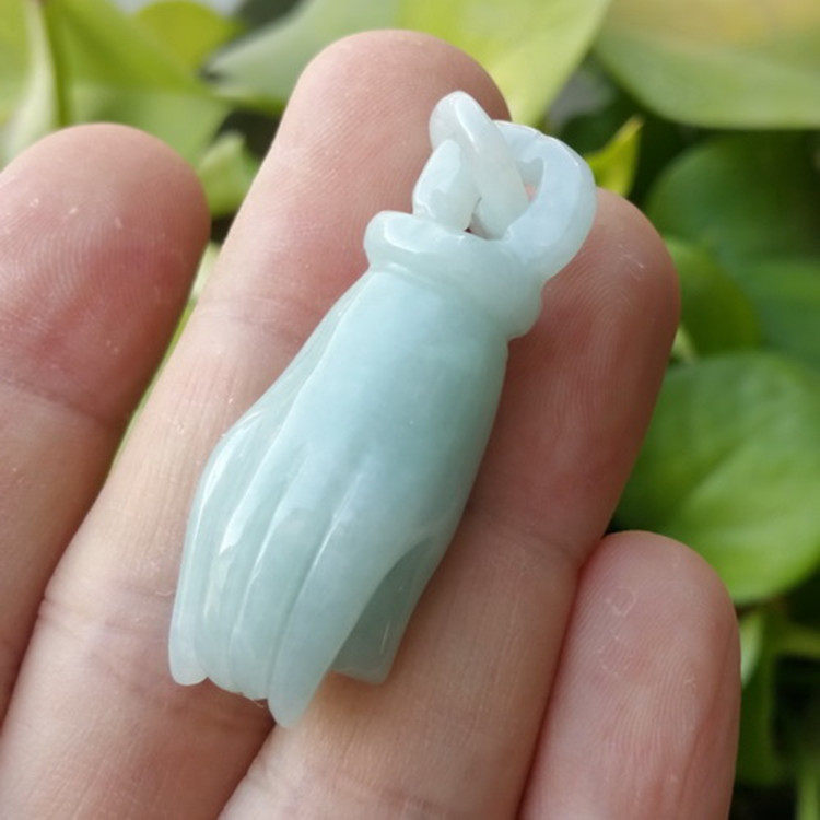 天然翡翠A货佛手吊坠 掌上明珠玉观音手 佛手 男女款招财手吊坠