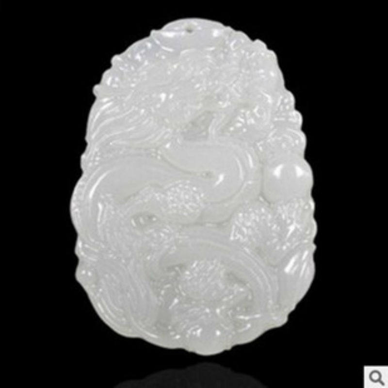 天然白玉龙牌吊坠 羊脂级阿富汗玉龙牌生肖龙佩玉坠项链包邮