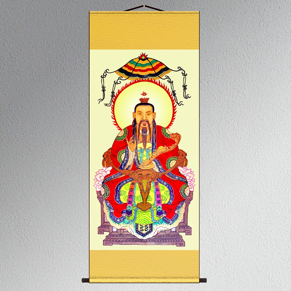 三清画像法事供奉三联画神像元始太上灵宝天尊道家丝绸挂画