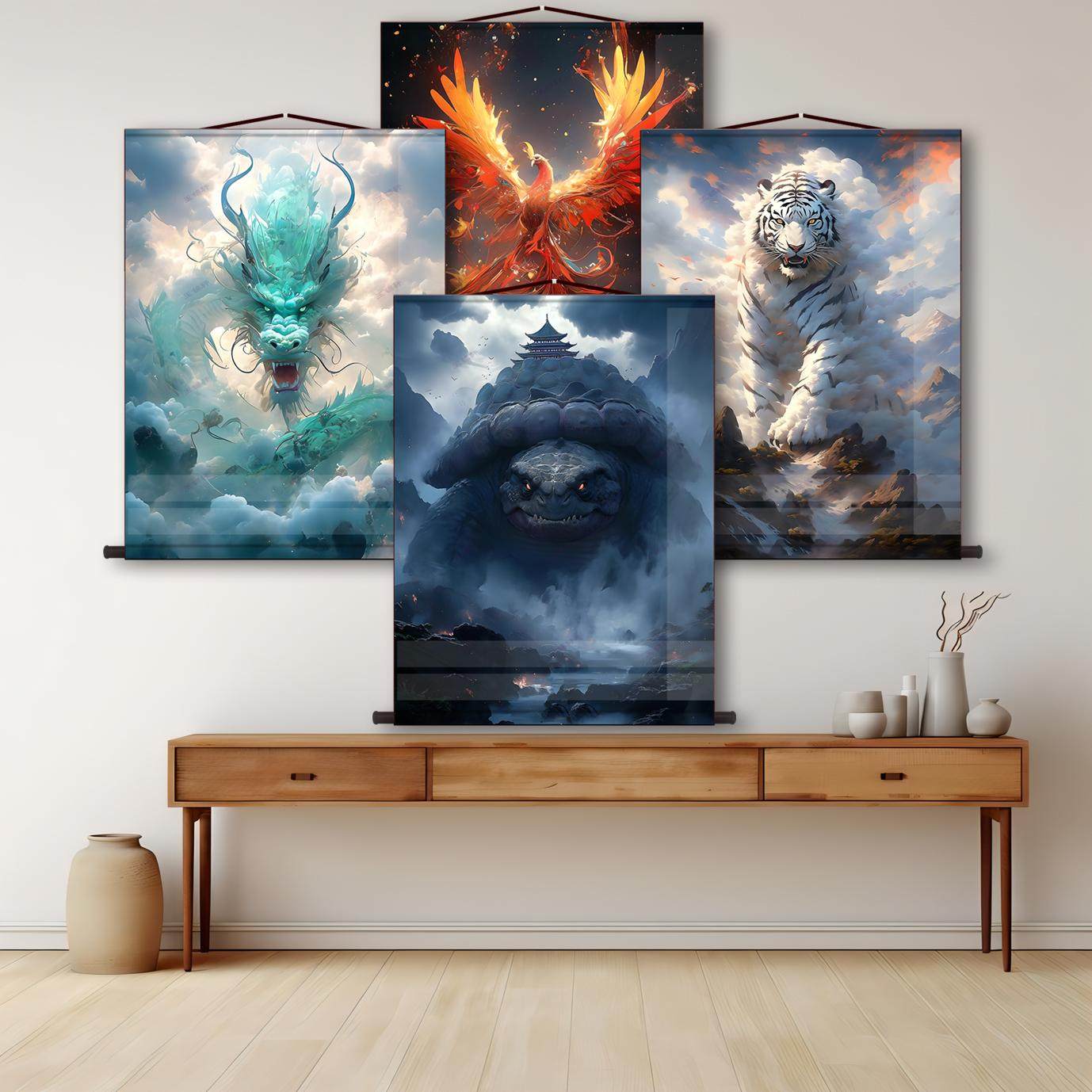 四大神兽青龙白虎朱雀玄武高清客厅办公室书房玄关画装饰卷轴挂画,家居饰品,国画,淘宝优惠券,粉丝福利购,淘宝优惠卷