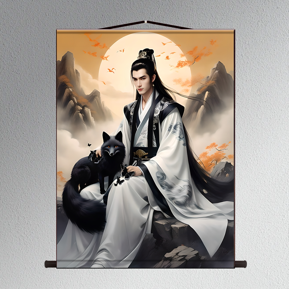 胡九霄画像挂画胡家教主东北马家堂口供奉装饰画九尾灵狐像体真身