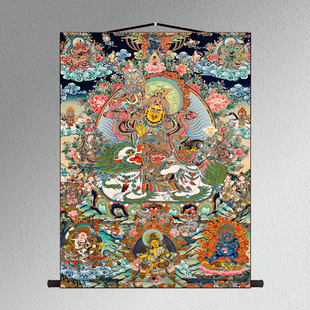 财宝天王 财宝天团西藏热贡精品手绘复制客厅玄关丝绸装饰挂画