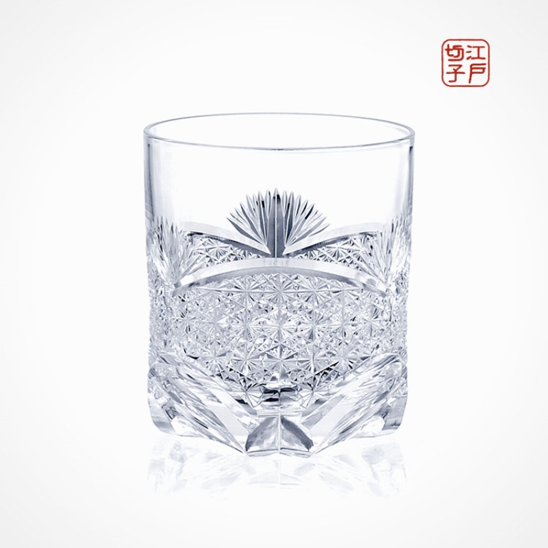 KAGAMI江户切子竹叶连菊纹冠冕威士忌酒杯透明洛克杯新婚礼物轻奢