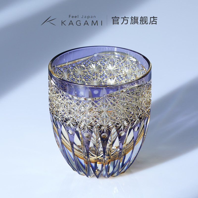 【25年新品】KAGAMI江户切子锅谷聪棱镜套色洛克水晶玻璃威士忌杯