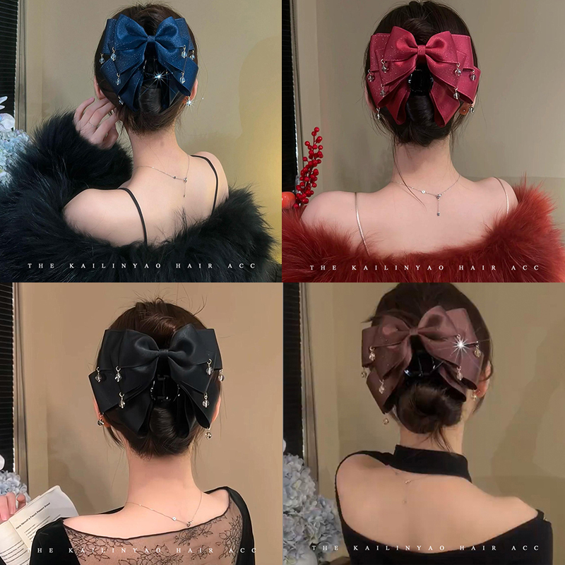 新年红色蝴蝶结抓夹新娘发夹