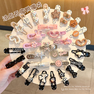 甜美可爱波点发夹儿童侧边刘海夹女童碎发一字鸭嘴夹无痕边夹头饰