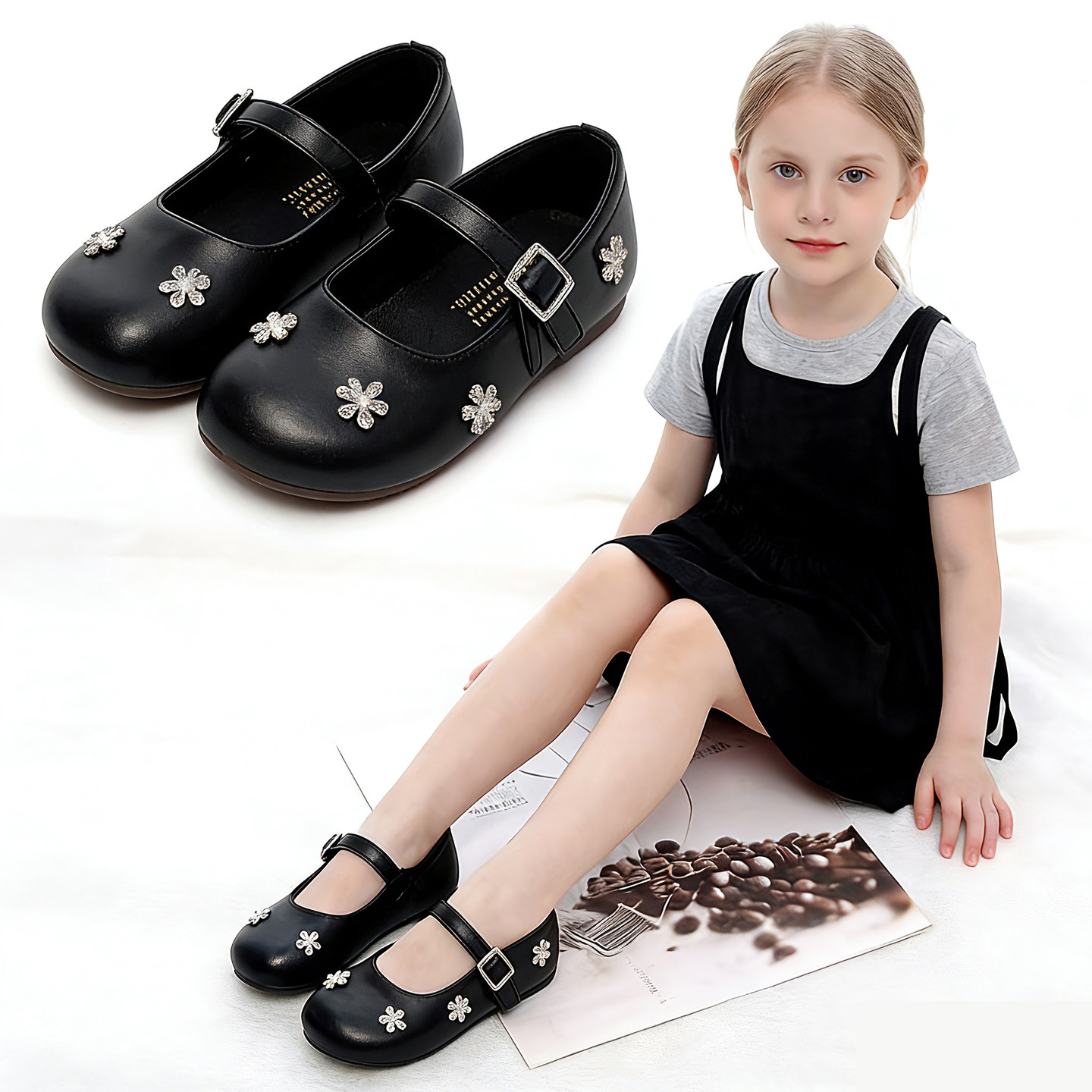 花朵玛丽珍鞋女童表演鞋2026春季新款平底百搭公主鞋仙女风小皮鞋