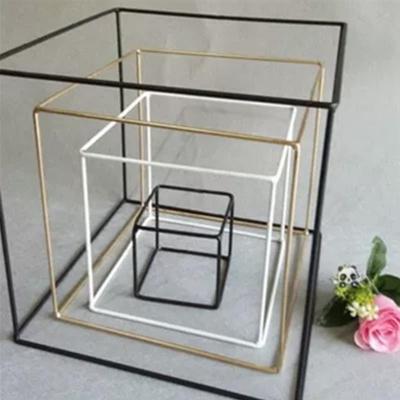 铁丝几何立方体正方体形 简约软装装饰品摆件中式方形框架铁艺