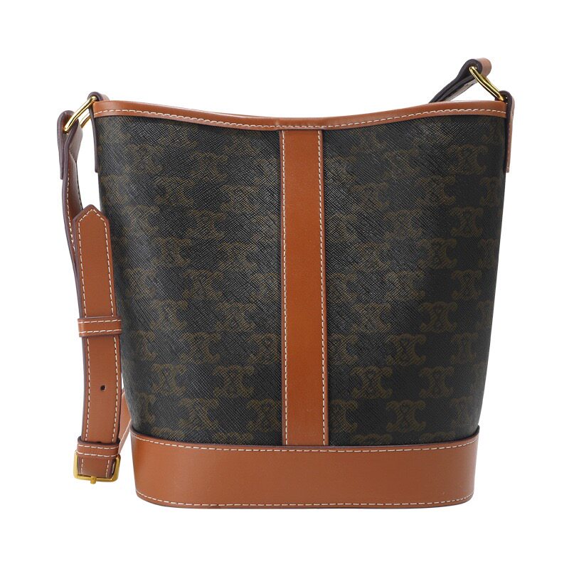 复古老花大容量高级感2023新款牛皮通勤印花凯旋斜跨包水桶包单肩