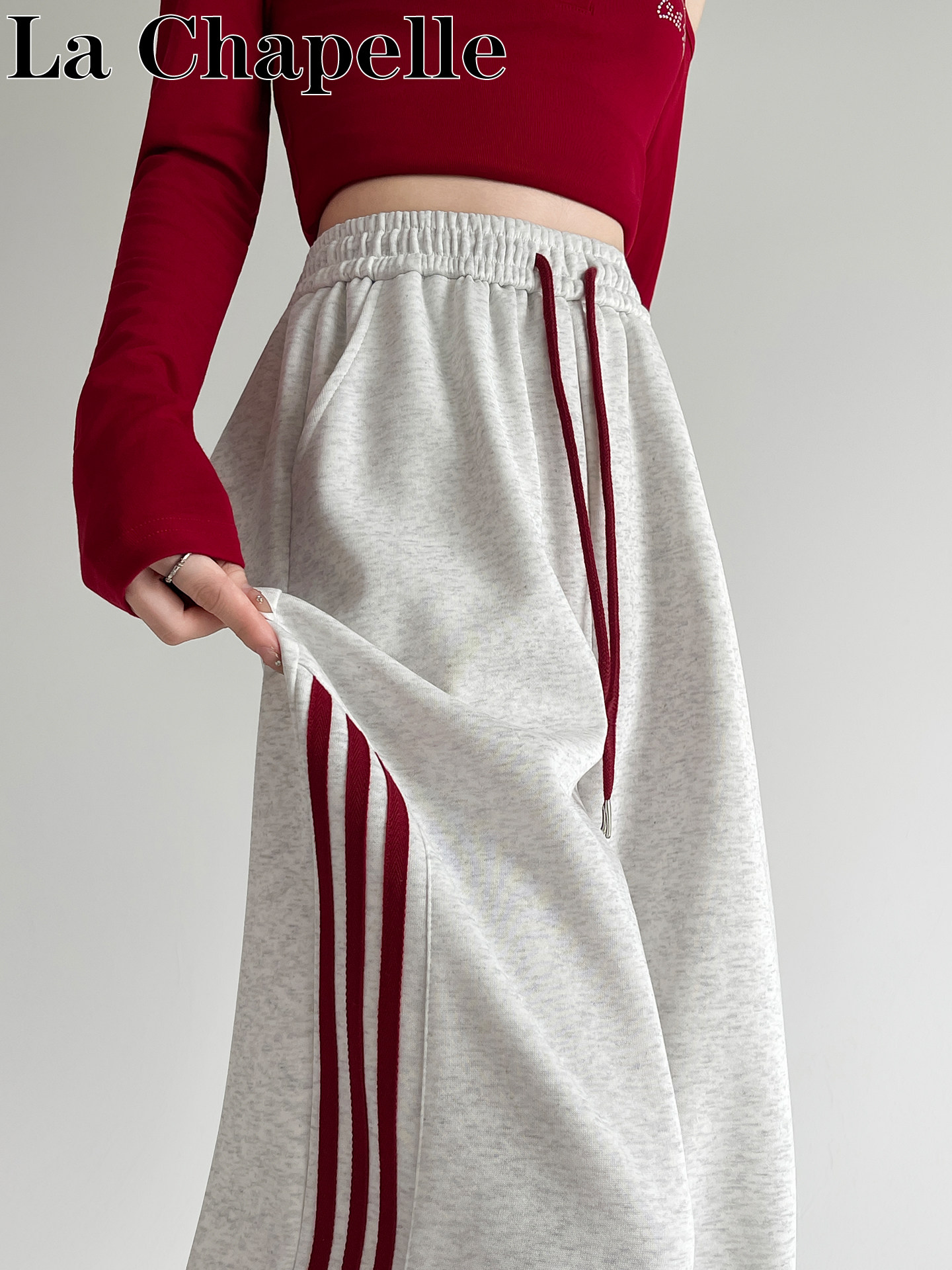 American-style Three-bar Sports Pants Women's Autumn New arrival Lazy Casual Jogger Pants Wide-leg Mop Pants