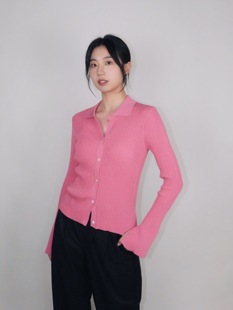 【清仓不退不换】Overmorrow粉嫩梅子色温柔喇叭袖修身针织开衫