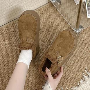 厚底增高全棉包勃肯鞋冬季加绒0225款新一脚蹬福乐毛毛鞋雪地靴女