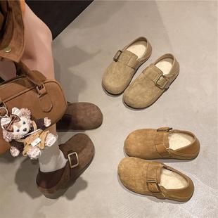 女厚底子全包两勃肯鞋女款2025新款秋冬季穿一脚蹬懒人雪鞋地棉鞋