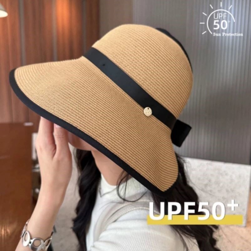 夏季大檐可折叠草帽女2026新款防紫外线出游时尚百搭遮脸空顶帽子