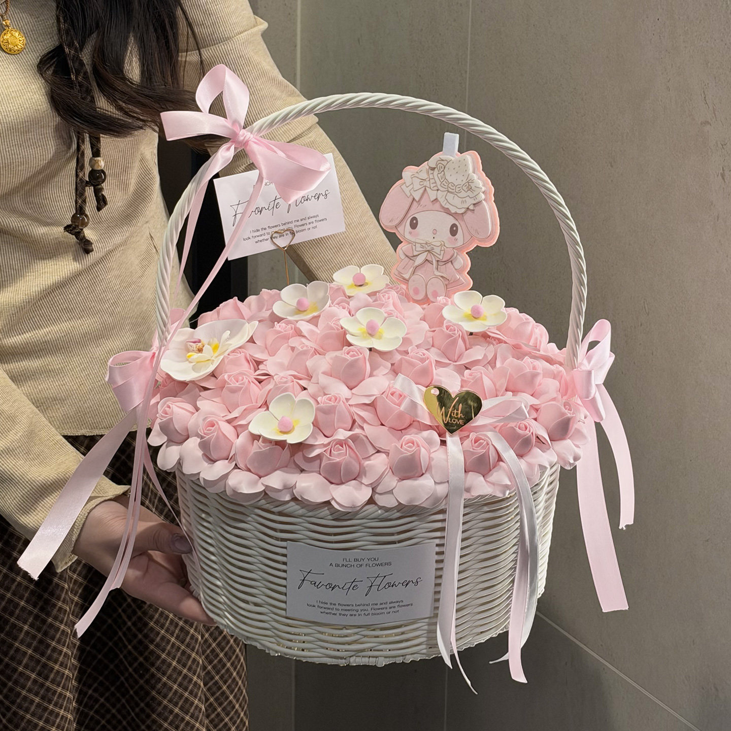永生花仙子之吻玫瑰花篮美乐蒂Kitty可爱小立牌送女友生日礼物