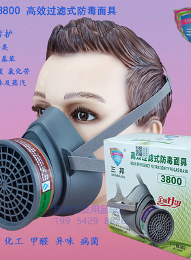 三邦3800高效过滤式防毒3303CN滤毒盒猪鼻子口罩喷漆化工防毒口罩